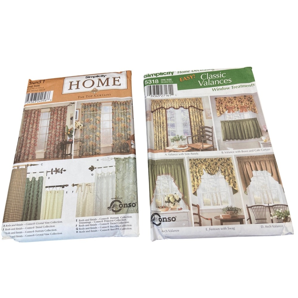 Simplicity Home Decorating Sewing Patterns 9681 5318 Curtains Valances Lot 2